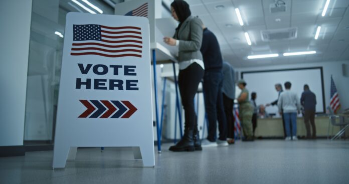 Vote,Here,Sign,On,The,Floor.,Multi,Ethnic,American,Citizens